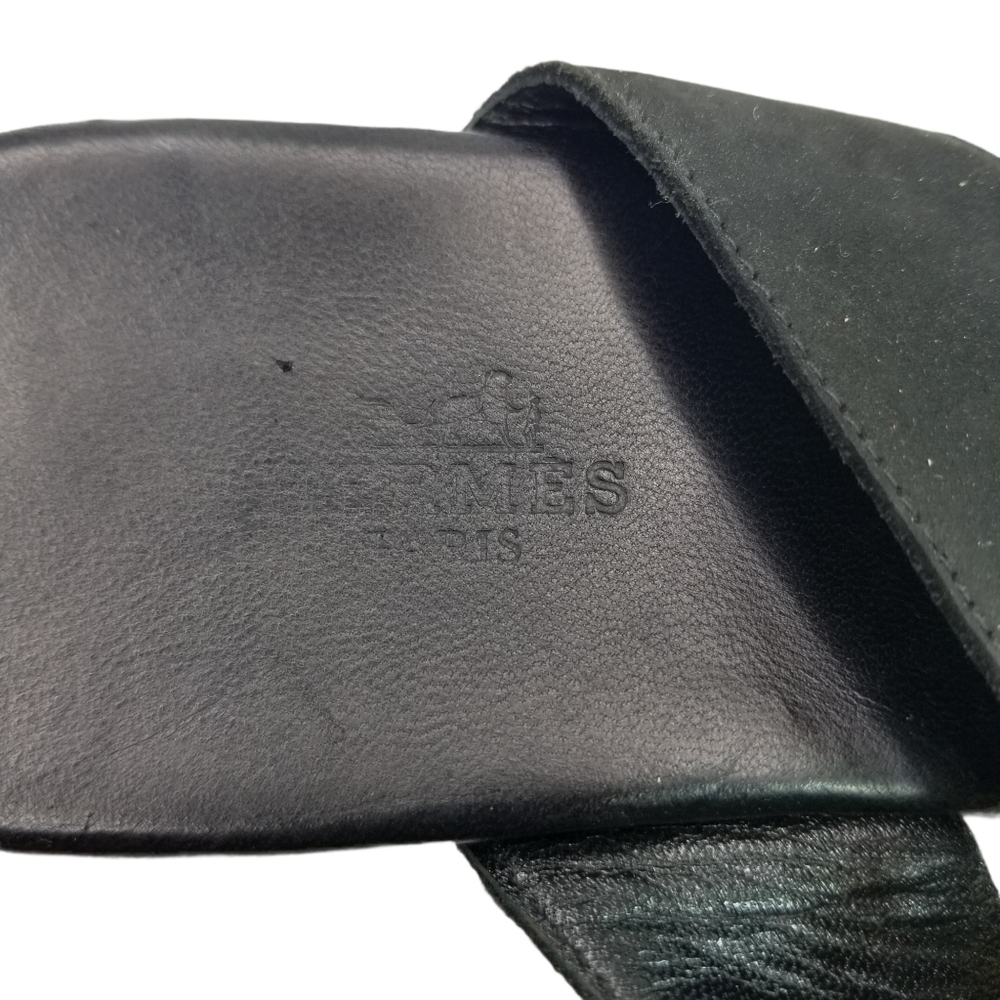 Vtg 90s Y2k Hermes Suede Thong Black Horn Ring Medallion sandals - Picture 8 of 16
